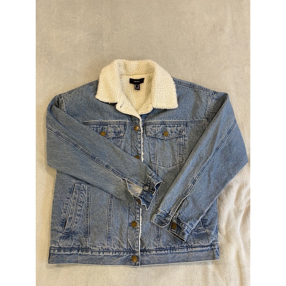 Mens Forever 21 Denim Fleece Blue Jean Jacket Medium‎ M
